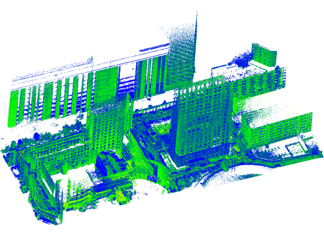 图4 建筑和室内停车场区域的预建高精点云地图 图4 建筑和室内停车场区域的预建高精点云地图